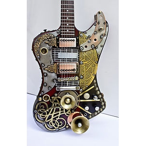 Steampunk stílusú kortárs gitár alkatrészekből