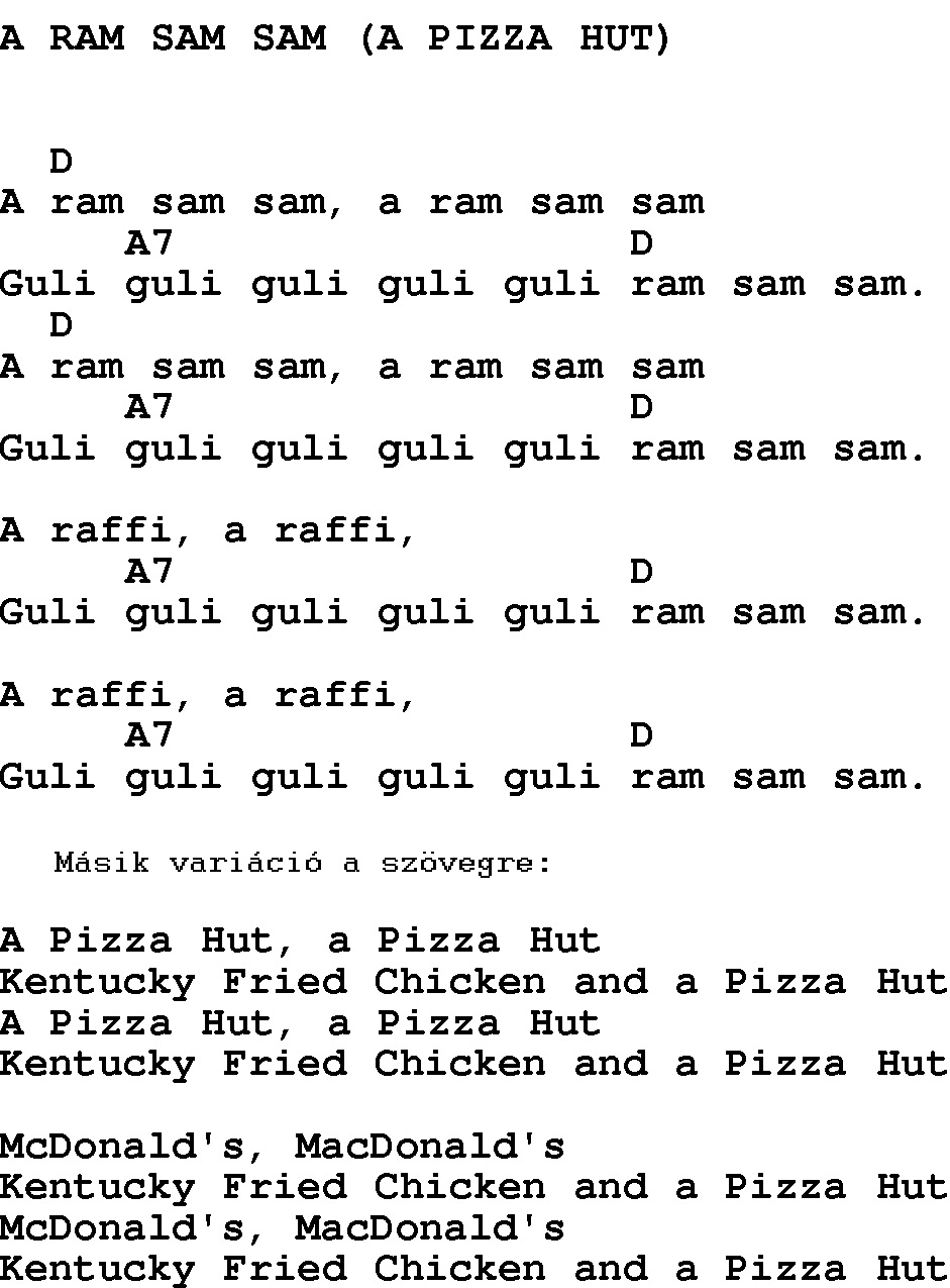 a_ram_sam_sam_pizzahut_chords
